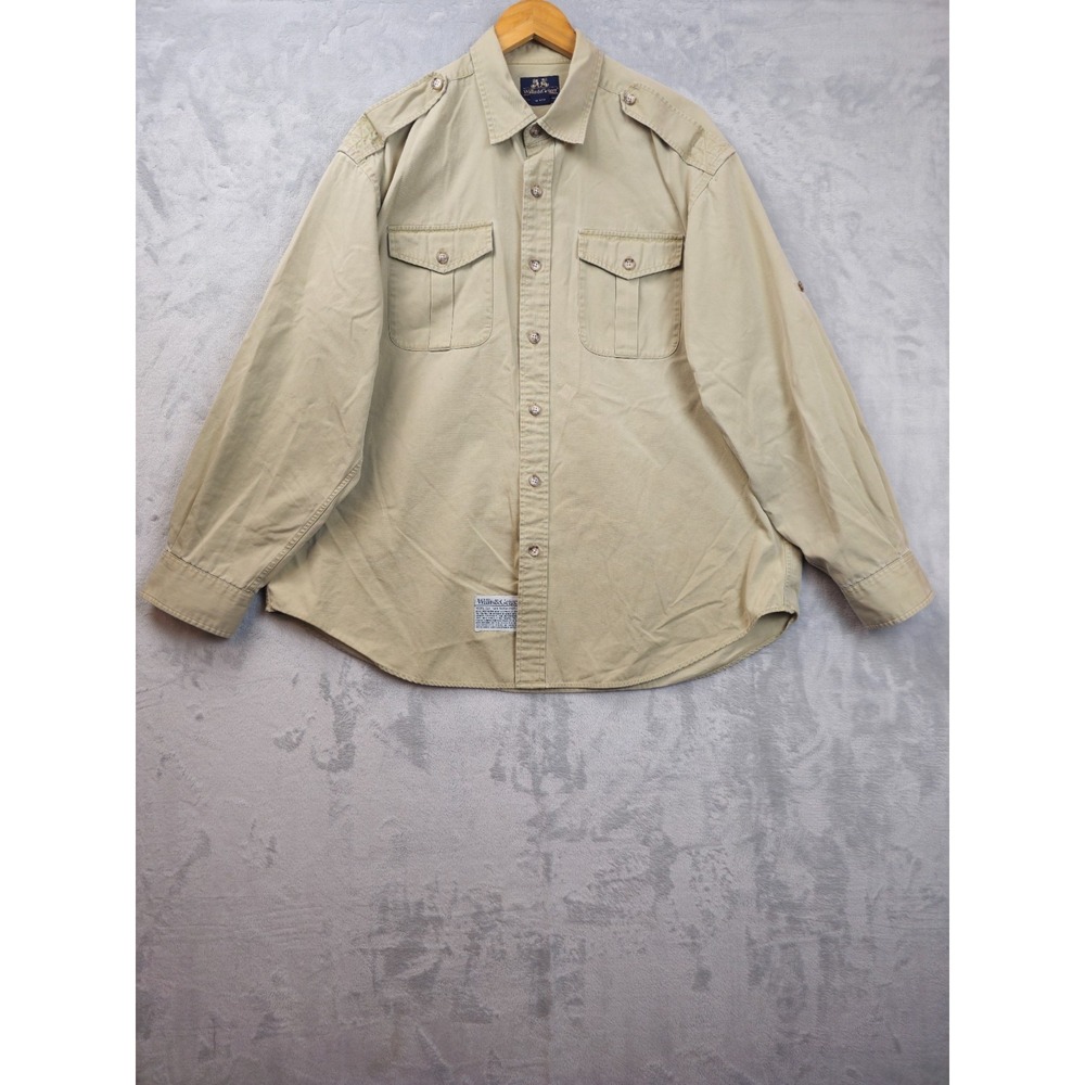 Vintage Willis & Geiger Shirt Men XL Khaki Bush Poplin Button Up Safari *Flawed*